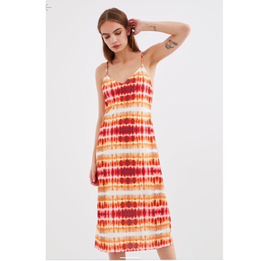 Zara tie dye strappy slip orange/red maxi dress: L